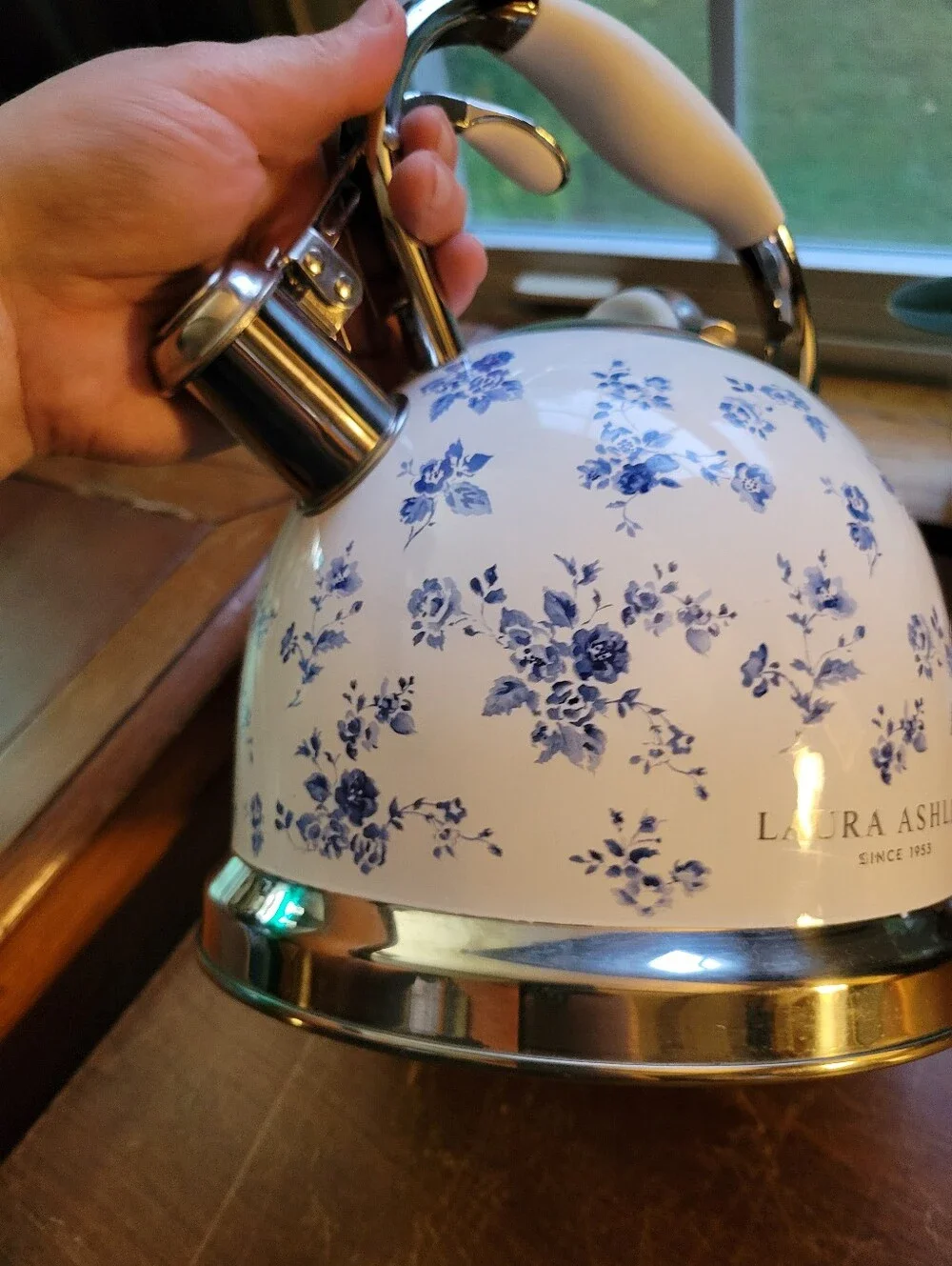Laura Ashley China Rose Whistling Tea Kettle 10 Cup Stainless Steel Stovetop